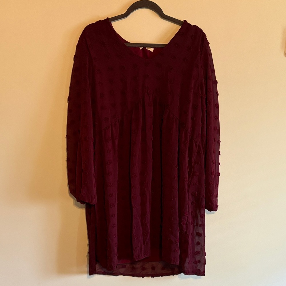 Chic Long Sleeve Burgundy Dress